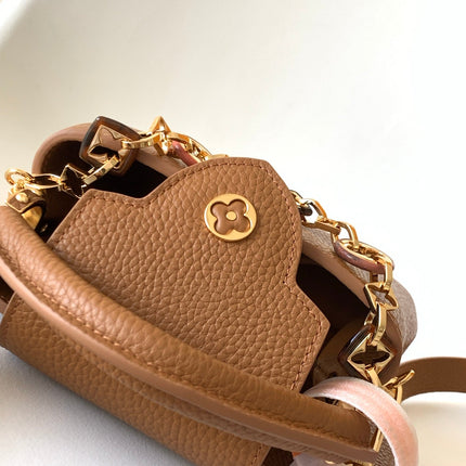 LV 25S CAPUCINES BAG 21 IN TAN CALFSKIN GOLD HARDWARE