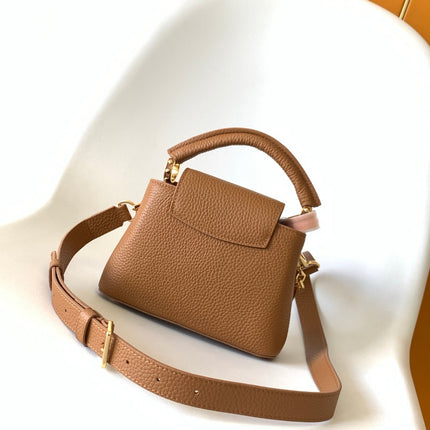 LV 25S CAPUCINES BAG 21 IN TAN CALFSKIN GOLD HARDWARE