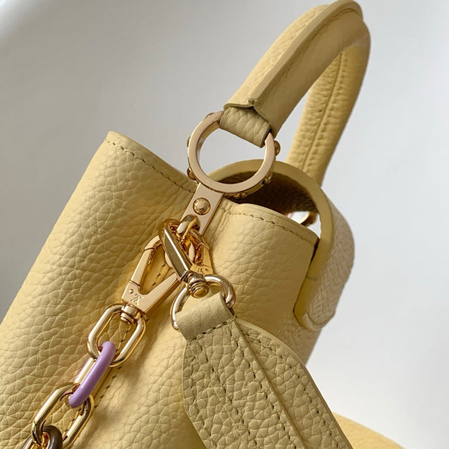 LV 25S CAPUCINES BAG 21 IN YELLOW CALFSKIN GOLD HARDWARE