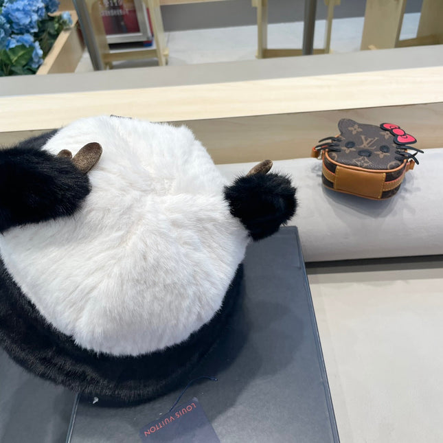 FISHERMAN HAT IN WHITE MIX BLACK WOOL AND RABBIT FUR 409759