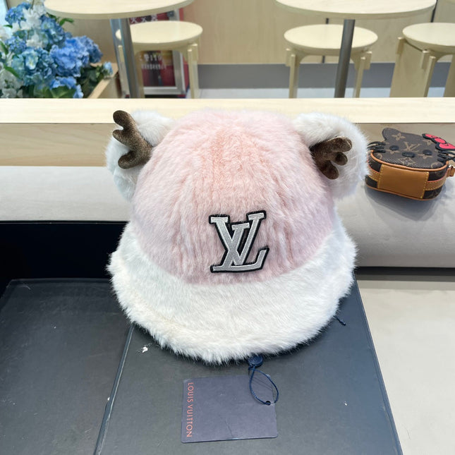 FISHERMAN HAT IN PINK MIX WHITE WOOL AND RABBIT FUR 409760