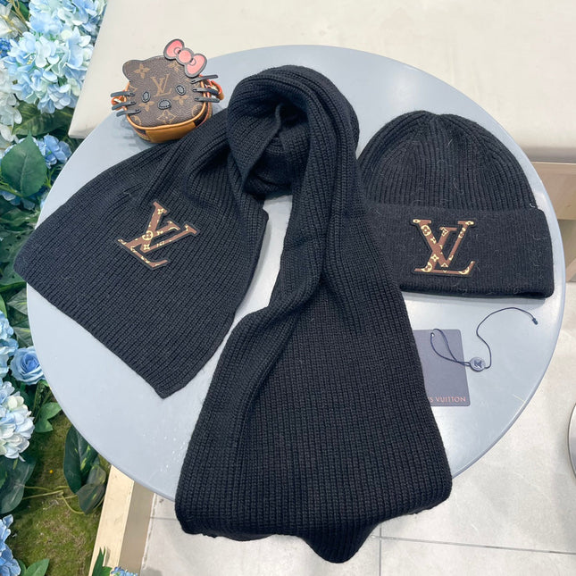 SET CLASSIC SCARF AND HAT IN BLACK WOOL 414785