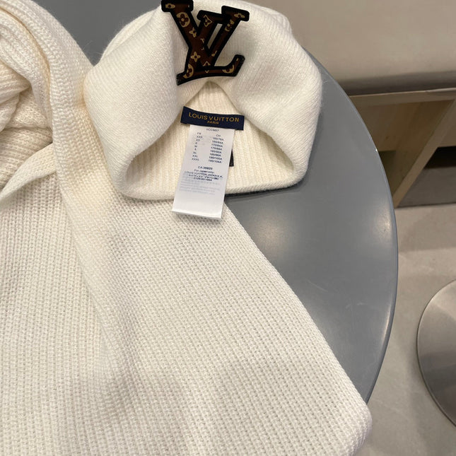 SET CLASSIC SCARF AND HAT IN WHITE WOOL 414786