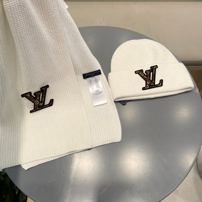 SET CLASSIC SCARF AND HAT IN WHITE WOOL 414786