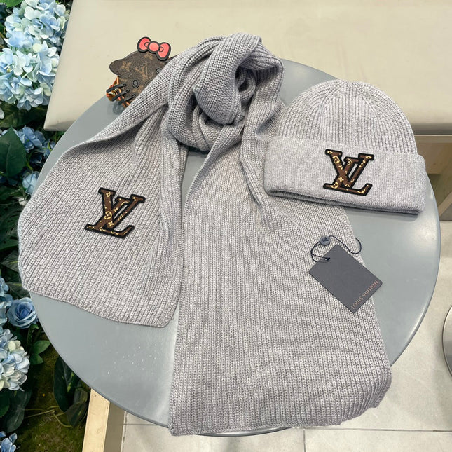 SET CLASSIC SCARF AND HAT IN GRAY WOOL 414787
