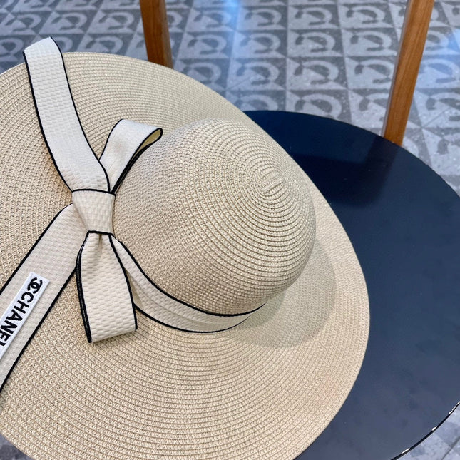 WIDE BRIM STRAW HAT WITH BOW BEIGE 672706