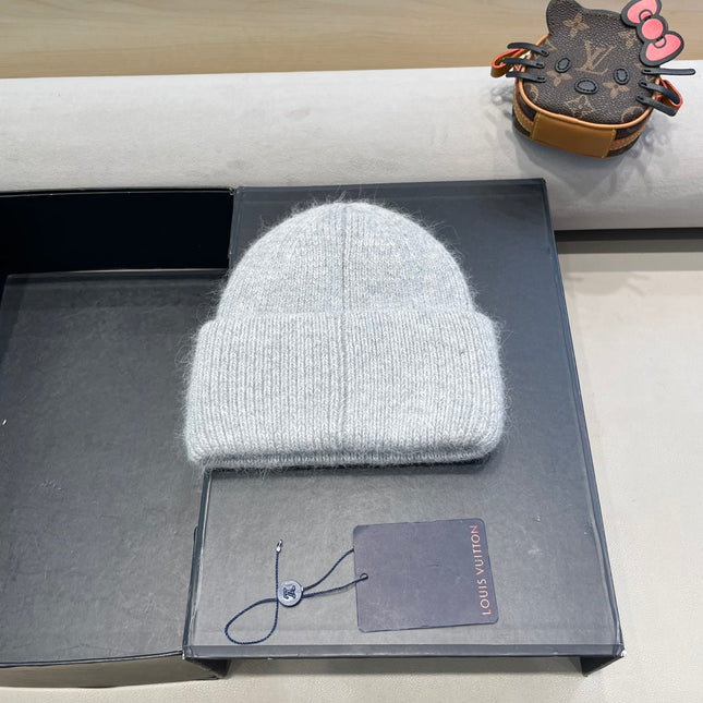 KNITTED BEANIE HAT IN LIGHT GRAY WOOL AND RABBIT FUR 417755