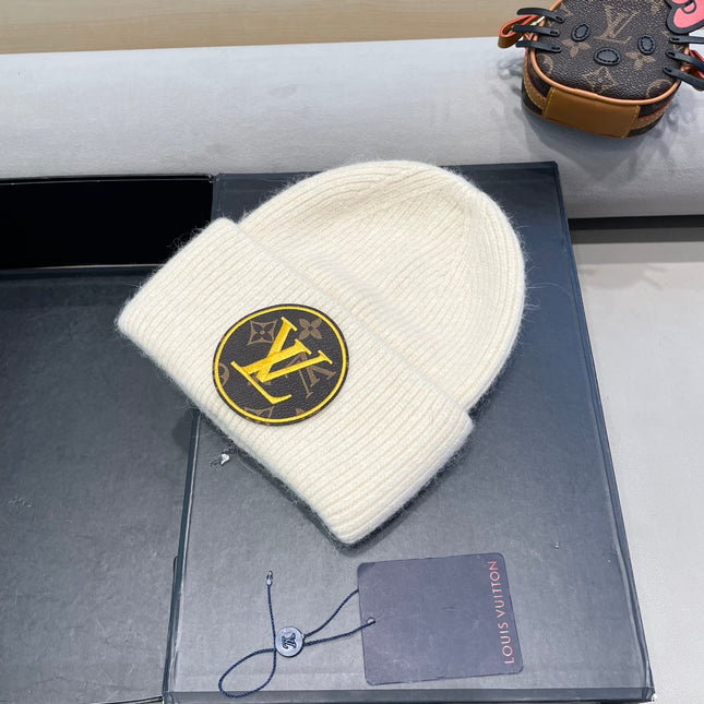 KNITTED BEANIE HAT IN BEIGE WOOL AND RABBIT FUR 417758