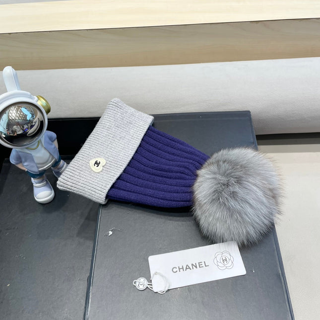 BEANIE HAT IN BERRY BLUE MIX LIGHT GRAY WOOL 421052