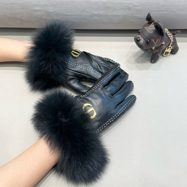 TOUCHSCREEN GLOVES IN BLACK SHEEPSKIN AND FOX FUR 423400