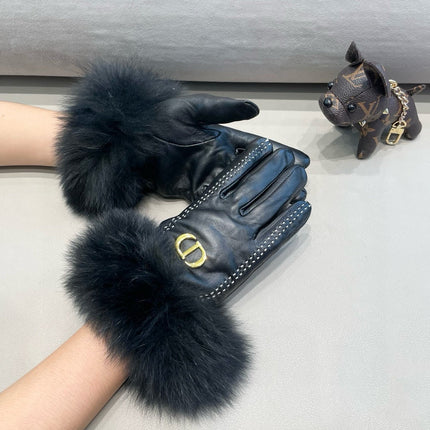 TOUCHSCREEN GLOVES IN BLACK SHEEPSKIN AND FOX FUR 423400