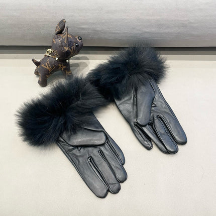 TOUCHSCREEN GLOVES IN BLACK SHEEPSKIN AND FOX FUR 423400