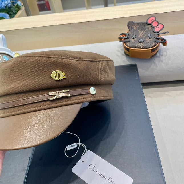 BAKER BOY HAT IN COFFEE BROWN COTTON AND LEATHER 428245