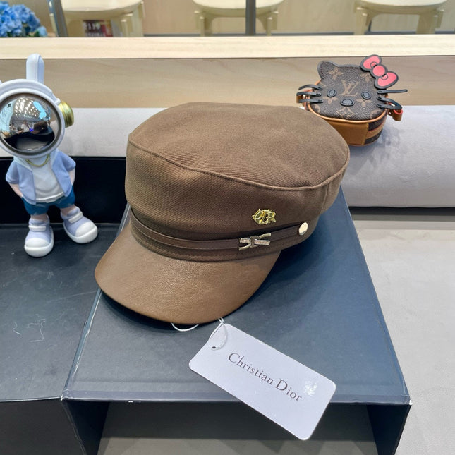 BAKER BOY HAT IN COFFEE BROWN COTTON AND LEATHER 428245