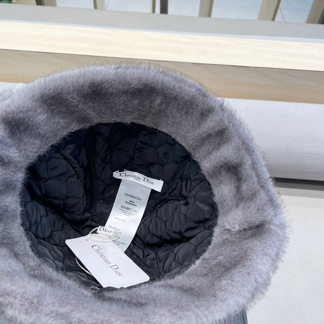 BUCKET HAT WITH CUTE BEAR EARS IN SILVER GRAY RABBIT FUR 434966