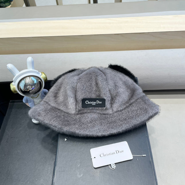 BUCKET HAT WITH CUTE BEAR EARS IN SILVER GRAY RABBIT FUR 434966