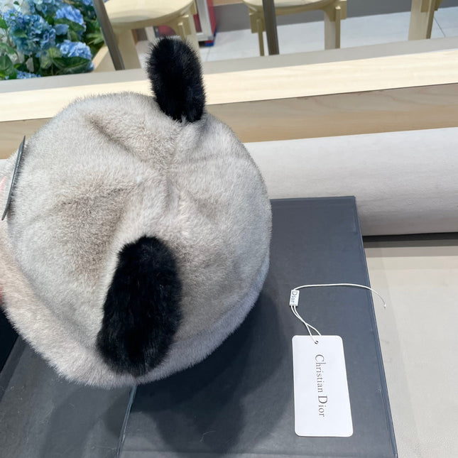 BUCKET HAT WITH CUTE BEAR EARS IN RHINO GRAY RABBIT FUR 434967