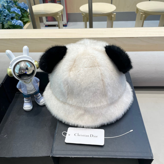 BUCKET HAT WITH CUTE BEAR EARS IN WHITE RABBIT FUR 434970