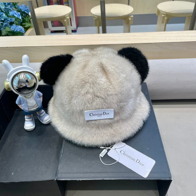 BUCKET HAT WITH CUTE BEAR EARS IN BEIGE RABBIT FUR 434968