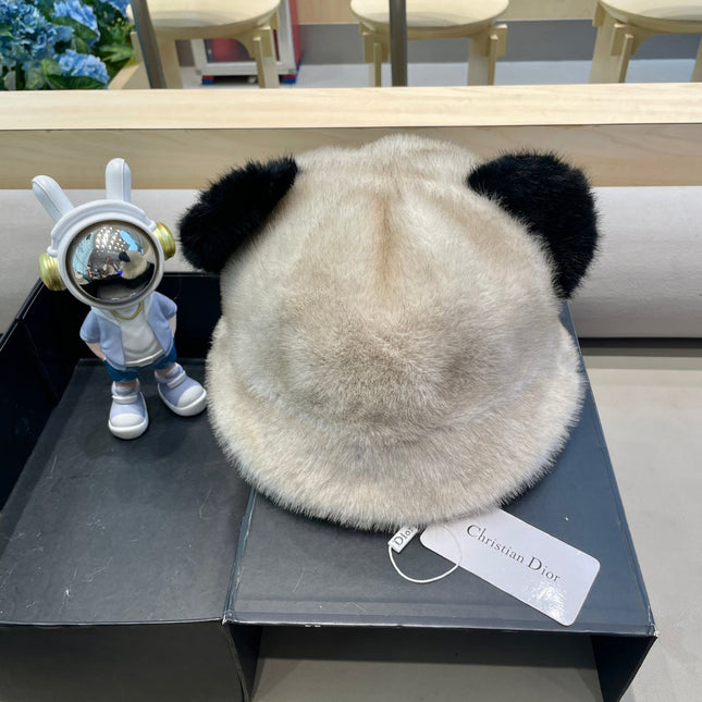 BUCKET HAT WITH CUTE BEAR EARS IN BEIGE RABBIT FUR 434968