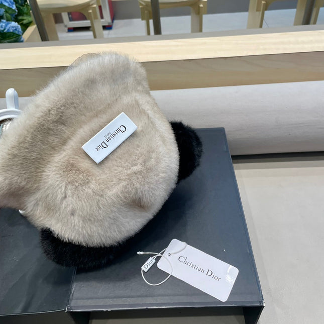 BUCKET HAT WITH CUTE BEAR EARS IN BEIGE RABBIT FUR 434968