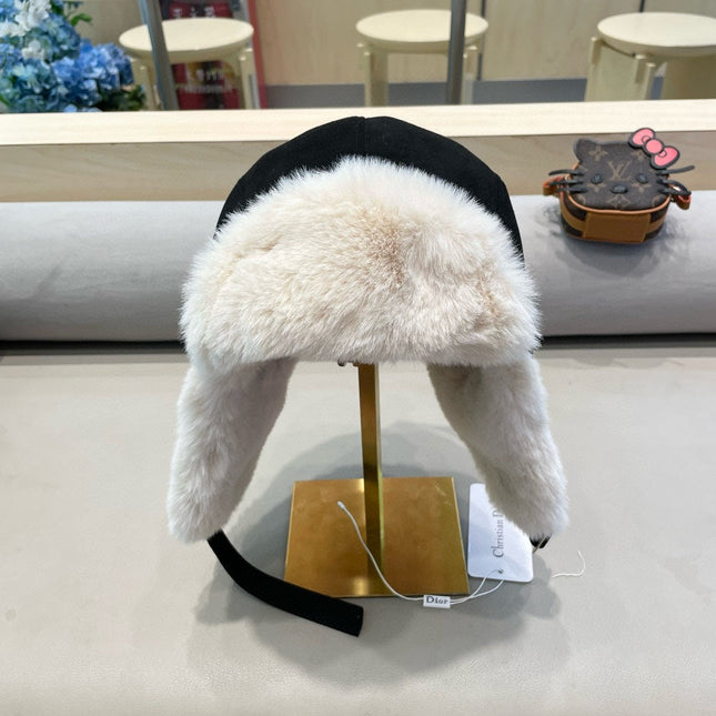 TRAPPER HAT IN BLACK VELVET AND RABBIT FUR 431381