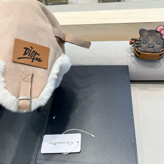 TRAPPER HAT IN KHAKI BEIGE VELVET AND RABBIT FUR 431382