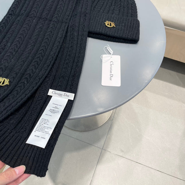 SET CLASSIC SCARF AND HAT IN BLACK CASHMERE AND RABBIT WOOL 433232