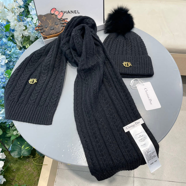 SET CLASSIC SCARF AND HAT IN BLACK CASHMERE AND RABBIT WOOL 433232