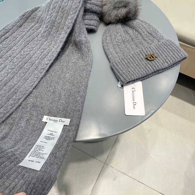 SET CLASSIC SCARF AND HAT IN GRAY CASHMERE AND RABBIT WOOL 433233