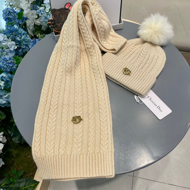 SET CLASSIC SCARF AND HAT IN BEIGE CASHMERE AND RABBIT WOOL 433234