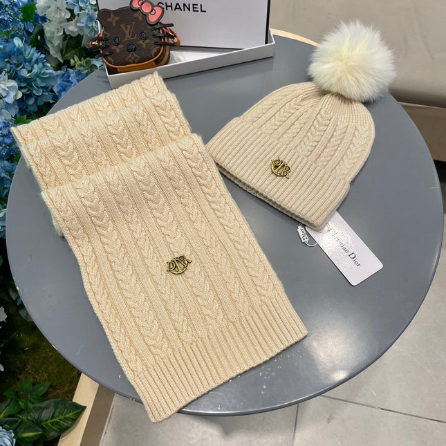 SET CLASSIC SCARF AND HAT IN BEIGE CASHMERE AND RABBIT WOOL 433234
