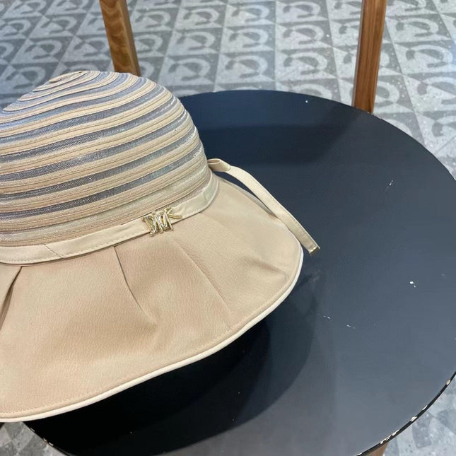 STRIPED BUCKET HAT IN WHEAT BEIGE COTTON 434997