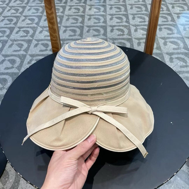 STRIPED BUCKET HAT IN WHEAT BEIGE COTTON 434997