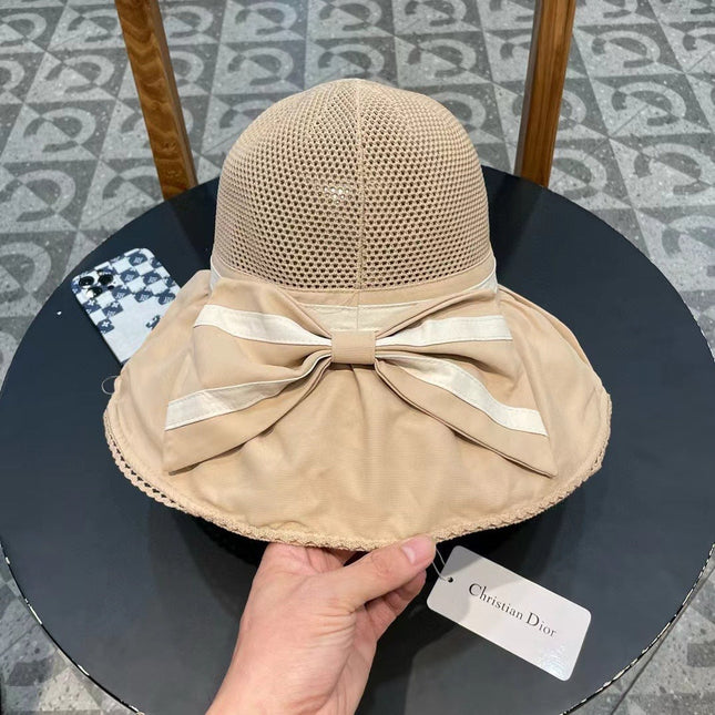 WHEAT BEIGE STRAW BUCKET HAT WITH BOW FABRIC BORDER 439644