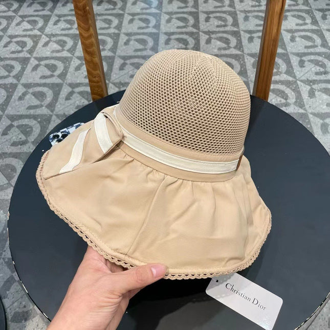 WHEAT BEIGE STRAW BUCKET HAT WITH BOW FABRIC BORDER 439644