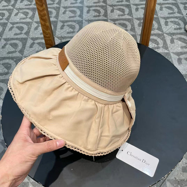 WHEAT BEIGE STRAW BUCKET HAT WITH BOW FABRIC BORDER 439644