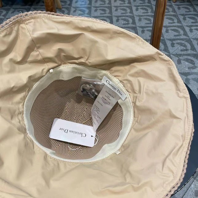 WHEAT BEIGE STRAW BUCKET HAT WITH BOW FABRIC BORDER 439644