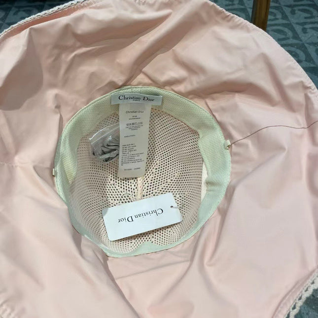 PALE BEIGE STRAW BUCKET HAT WITH BOW FABRIC BORDER 439647