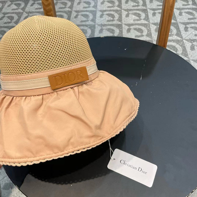 BUFF BEIGE STRAW BUCKET HAT WITH BOW FABRIC BORDER 439648