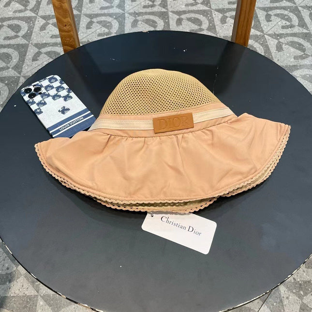 BUFF BEIGE STRAW BUCKET HAT WITH BOW FABRIC BORDER 439648