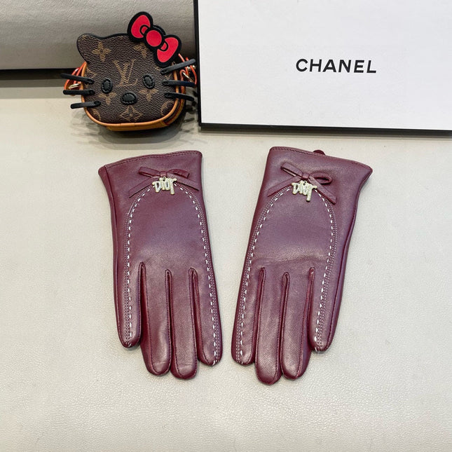 GLOVES ATTACHED BOW IN BURGUNDY RED LAMBSKIN 458529