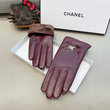 GLOVES ATTACHED BOW IN BURGUNDY RED LAMBSKIN 458529