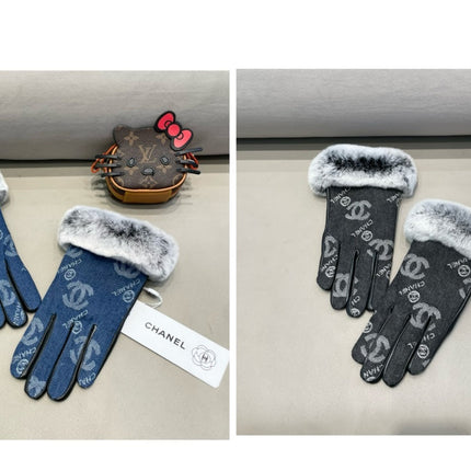 GLOVES IN NAVY BLUE DENIM AND BLACK CALFSKIN 463798