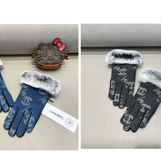 GLOVES IN NAVY BLUE DENIM AND BLACK CALFSKIN 463798