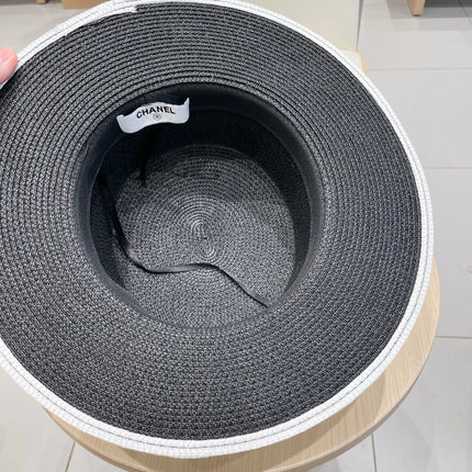 FLAT STRAW HAT BLACK 672722