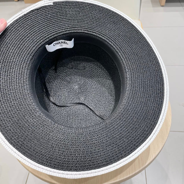 FLAT STRAW HAT BLACK 672722