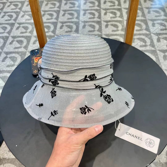 STRAW HAT WITH CHIFFON FLOWER VINTAGE GRAY 672759