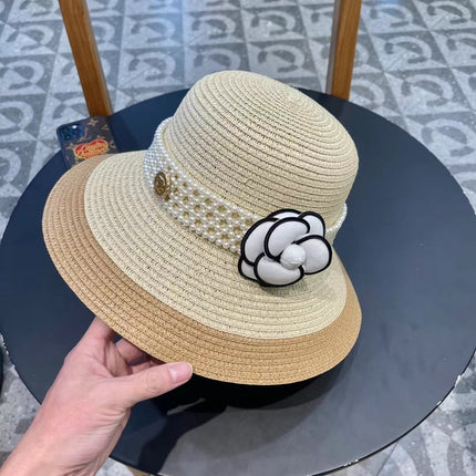 STRAW BUCKET HAT WINDSOR GREIGE WITH PEARLS 672763