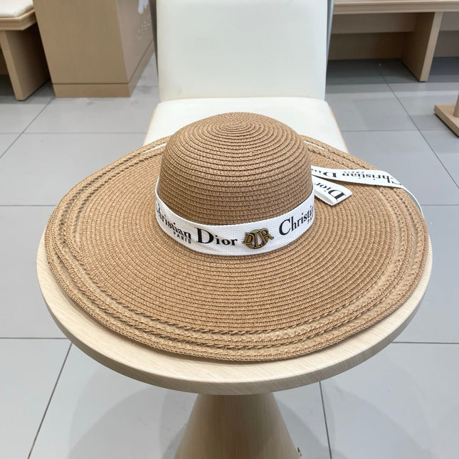 HAT IN DARK BEIGE RAFFIA WIDE-BRIM MIX BIG WHITE BOW